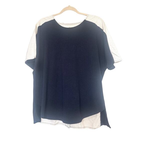 Madewell Tops - Madewell  Navy Blue Top with White and Blue Striped Overlapping Open Back Detail